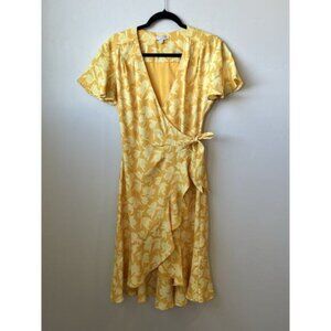 Joie SZ S Yellow Floral Amelian Wrap Dress Flutter Sleeves EUC $398 Summer